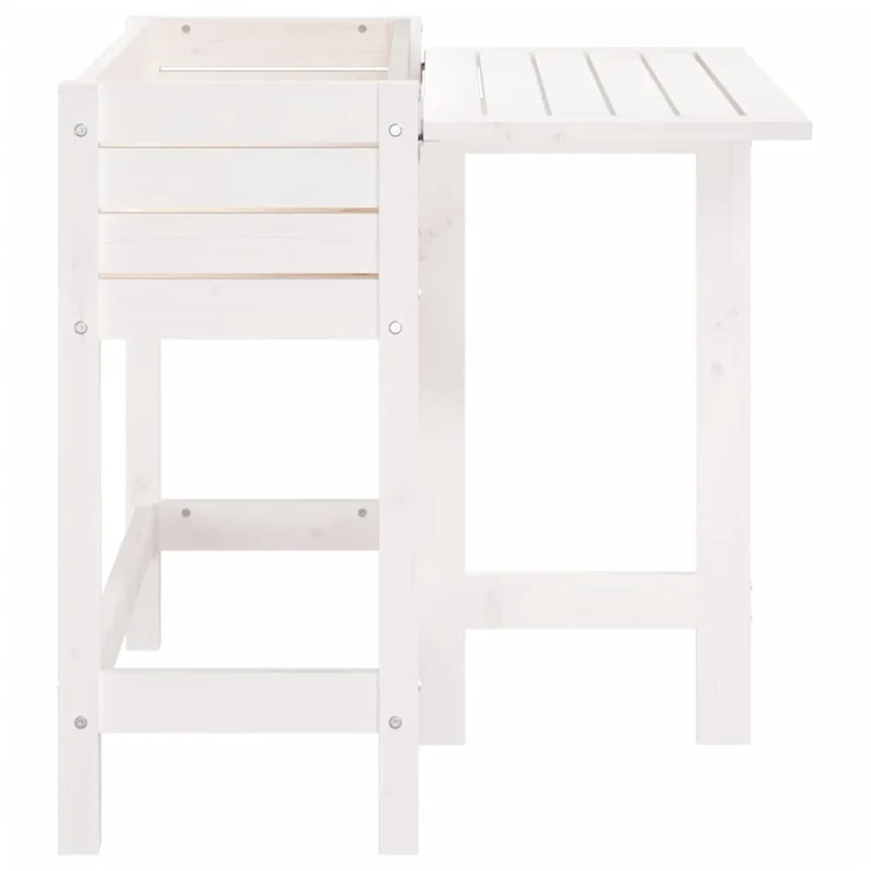 Jardinera Con Tapa Plegable Madera Maciza De Pino Blanca