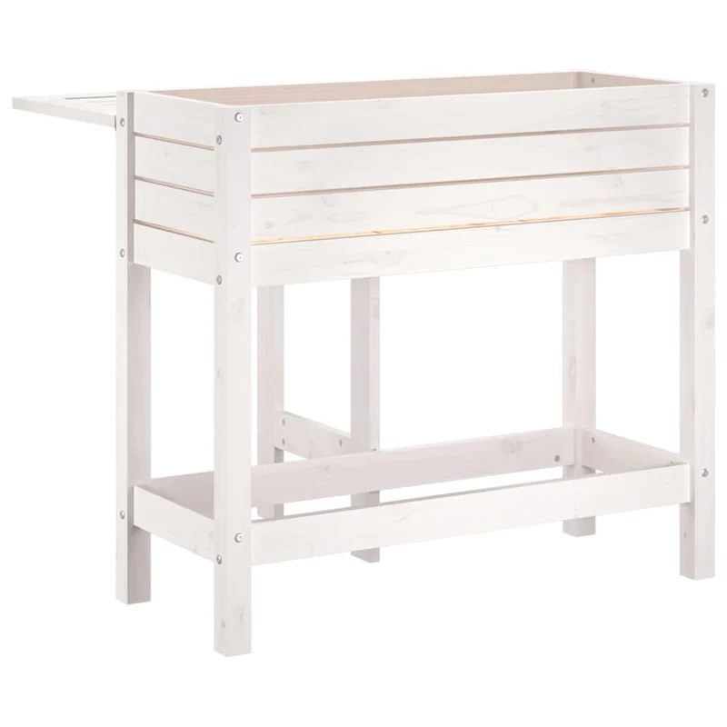 Jardinera Con Tapa Plegable Madera Maciza De Pino Blanca