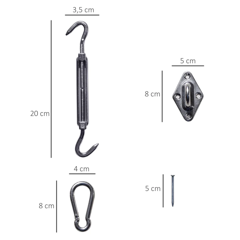 Outsunny Toldos Accesorios para Toldo Vela Cuerda Gancho Conjunto Fijacion de Acero Inoxidable