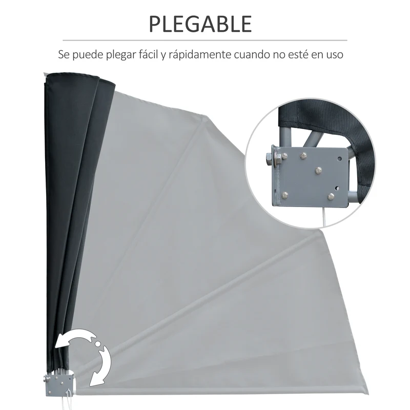 Outsunny Toldo Lateral Plegable de Balcón 120x120 cm en Forma de Abanico Aluminio con Soporte de Pared para Suelo Terraza Patio Gris Oscuro