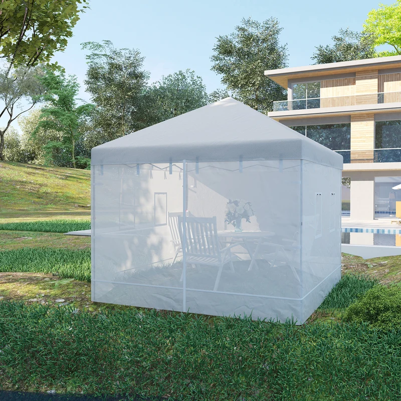 Outsunny 4 Paredes Laterales para Carpa 300x195 cm Mosquitera para Cenador con 6 Ventanas Enrollable Puerta con Cremallera y Bolsa de Transporte Adecuado para Carpa de 3x3 m Blanco