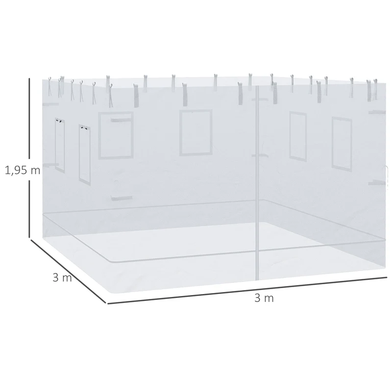 Outsunny 4 Paredes Laterales para Carpa 300x195 cm Mosquitera para Cenador con 6 Ventanas Enrollable Puerta con Cremallera y Bolsa de Transporte Adecuado para Carpa de 3x3 m Blanco