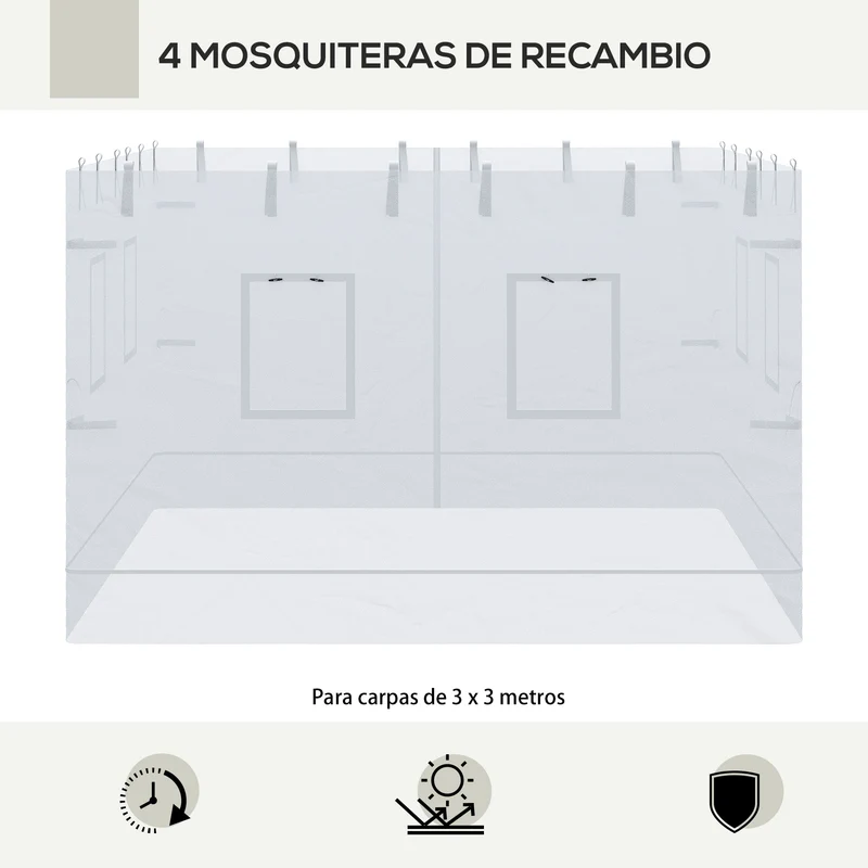 Outsunny 4 Paredes Laterales para Carpa 300x195 cm Mosquitera para Cenador con 6 Ventanas Enrollable Puerta con Cremallera y Bolsa de Transporte Adecuado para Carpa de 3x3 m Blanco