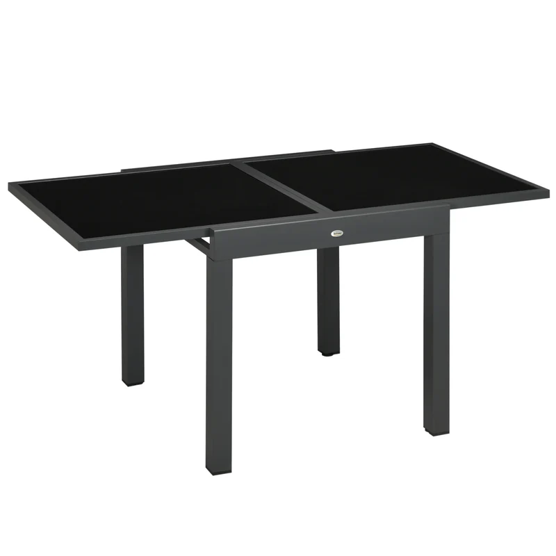 Outsunny Mesa de Jardín Extensible de Aluminio Mesa de Comedor Rectangular con Encimera de Vidrio Templado para 4-6 Personas Carga 50 kg para Terraza 80-160x80x75 cm Negro