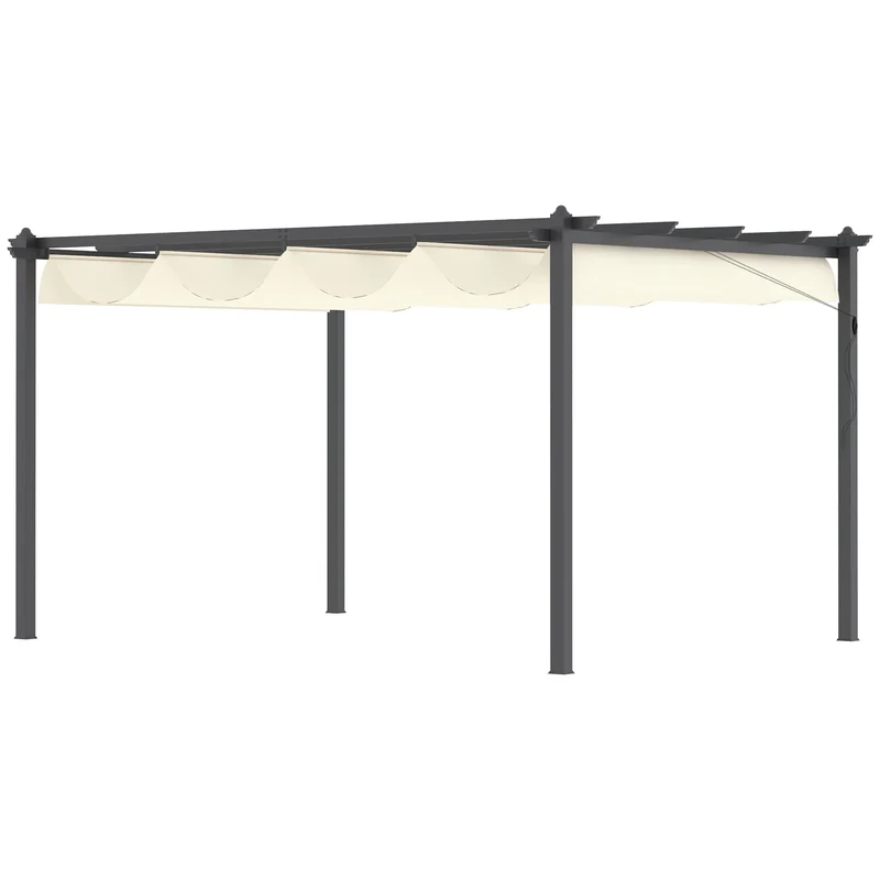 Outsunny Pérgola con Techo Retráctil Pérgola de Aluminio 4x3 m Cenador con Tela de Poliéster Resistente al Agua Pabellón para Jardín Patio Terraza Exterior Crema