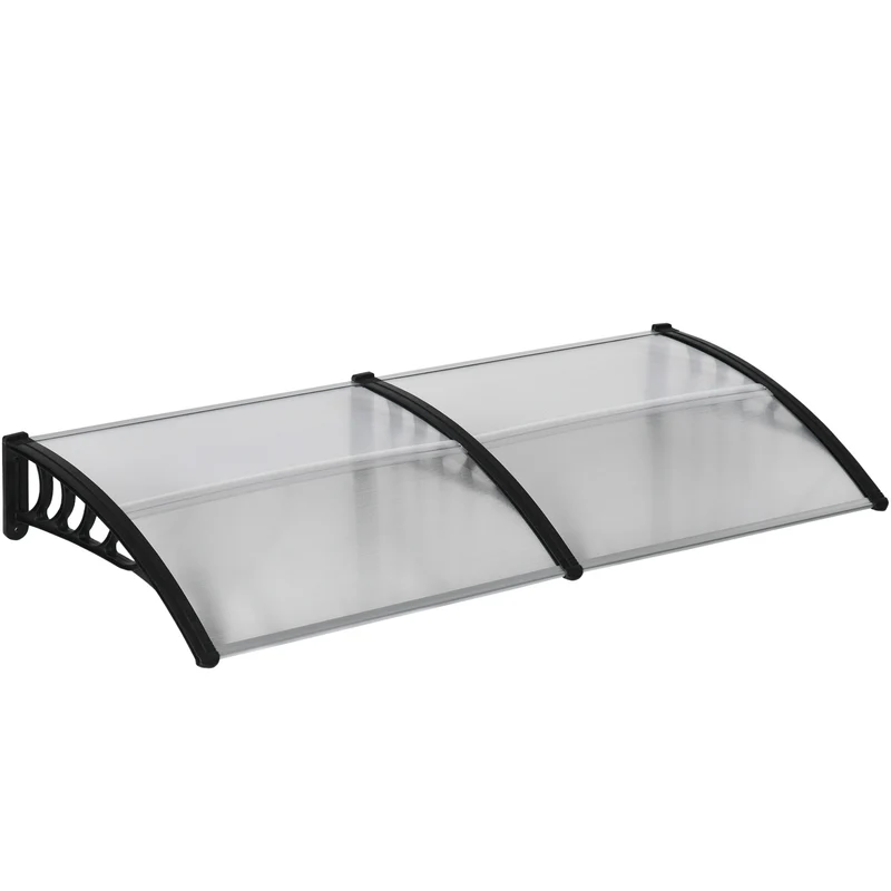 Outsunny Tejadillo de Protección 200x96x27 cm Marquesina Exterior para Puertas y Ventanas contra Sol y Lluvia con Soporte de PP Policarbonato Transparente