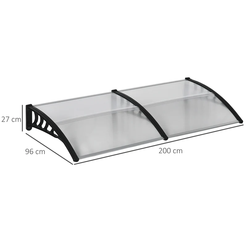 Outsunny Tejadillo de Protección 200x96x27 cm Marquesina Exterior para Puertas y Ventanas contra Sol y Lluvia con Soporte de PP Policarbonato Transparente