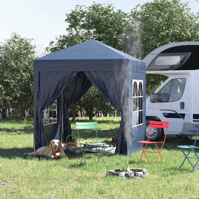 Outsunny Carpa Plegable Pop-up Gazebo 2x2 m Cenador Plegable con 4 Paredes Laterales Anti-UV y Bolsa de Transporte para Camping Fiestas Azul