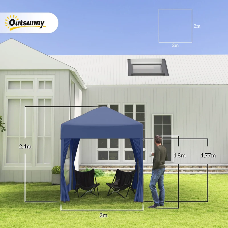 Outsunny Carpa Plegable Pop-up Gazebo 2x2 m Cenador Plegable con 4 Paredes Laterales Anti-UV y Bolsa de Transporte para Camping Fiestas Azul