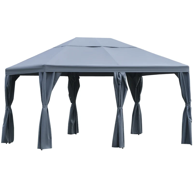 Outsunny Cenador de Jardín 4x3 m Carpa con 6 Cortinas de Cremallera Techo Ventilación Anti-UV para Fiesta Reuniones al Aire Libre Gris