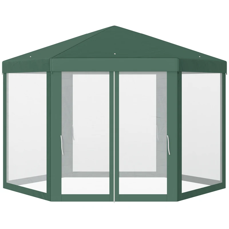 Outsunny Carpa Gazebo tipo Cenador Hexagonal con Mosquitera para Jardín y Terraza Ø1,97 m Material de Poliéster Impermeable (Verde)