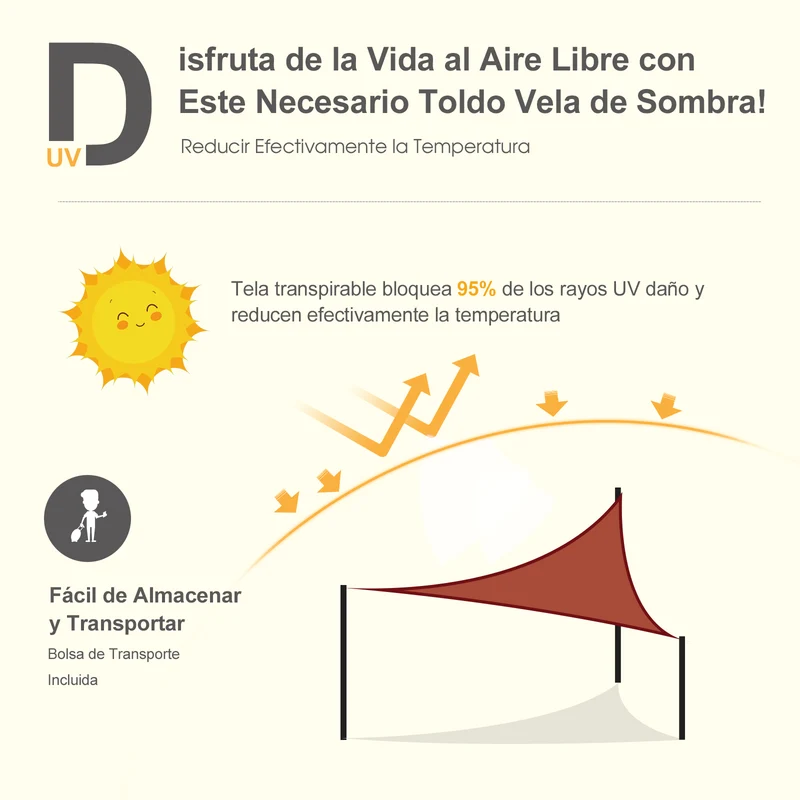 Outsunny - Toldo vela triangulo (varios tamaños y colores), tamaño 3x3x3m, color rojo