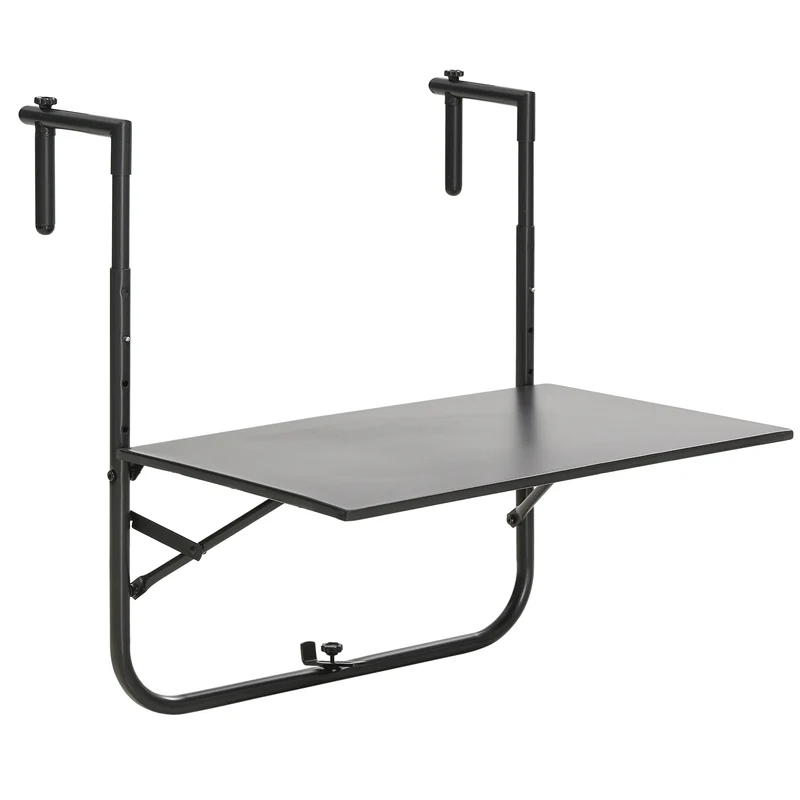 Outsunny Mesa Colgante para Balcón Mesa de Pared de Acero con Altura Ajustable en 4 Posiciones Carga Máx. 15 kg para Terraza 60x60,5x56-71 cm Negro