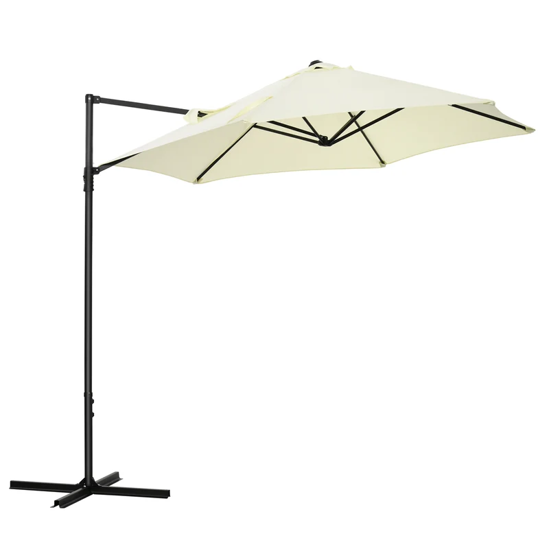 Outsunny Sombrilla de Jardín Ø256x245 cm Parasol Excéntrico Rotación de 360° con Apertura Manual y Base Cruzada para Patio Terraza Exterior Beige