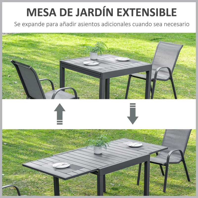Outsunny Mesa de Jardín Extensible de Aluminio Mesa de Comedor para Exterior para 4-6 Personas Carga Max. 70 kg para Patio Terraza Balcón 90-180x90x73 cm Gris