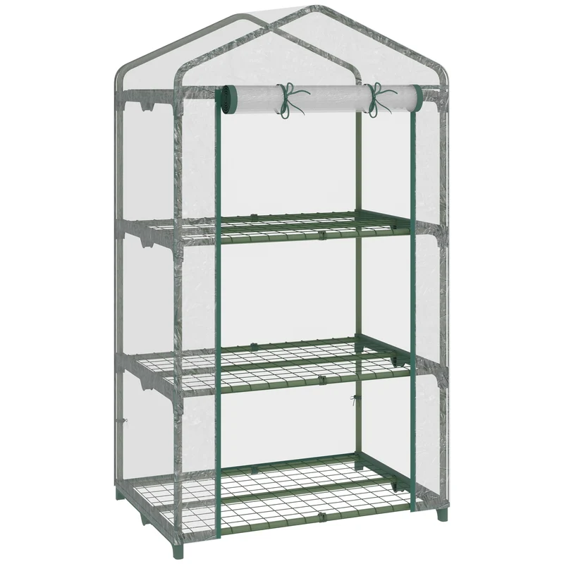 Outsunny Invernadero de Jardín de 3 Niveles Invernadero de Terraza con 3 Estantes 1 Puerta con Cremallera para Cultivo de Plantas Flores Verduras 69x49x125 cm Transparente
