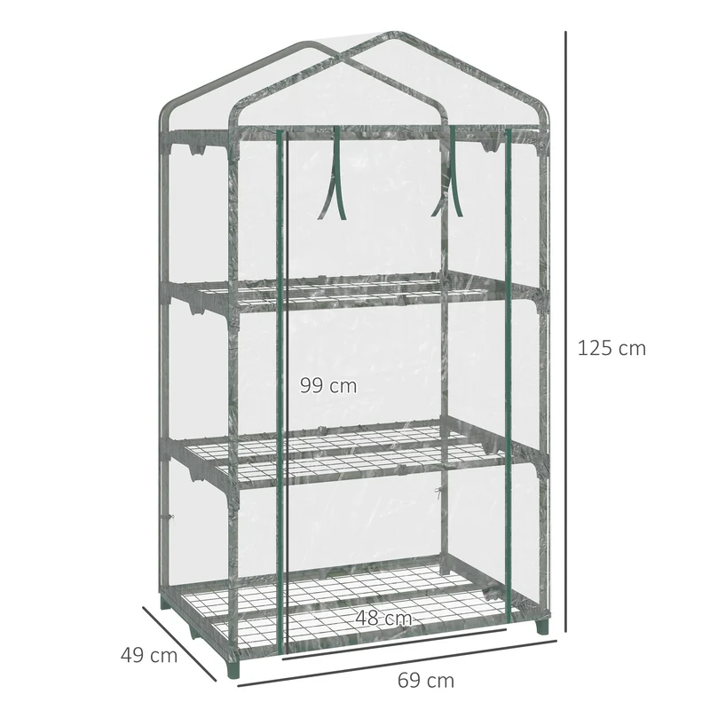 Outsunny Invernadero de Jardín de 3 Niveles Invernadero de Terraza con 3 Estantes 1 Puerta con Cremallera para Cultivo de Plantas Flores Verduras 69x49x125 cm Transparente