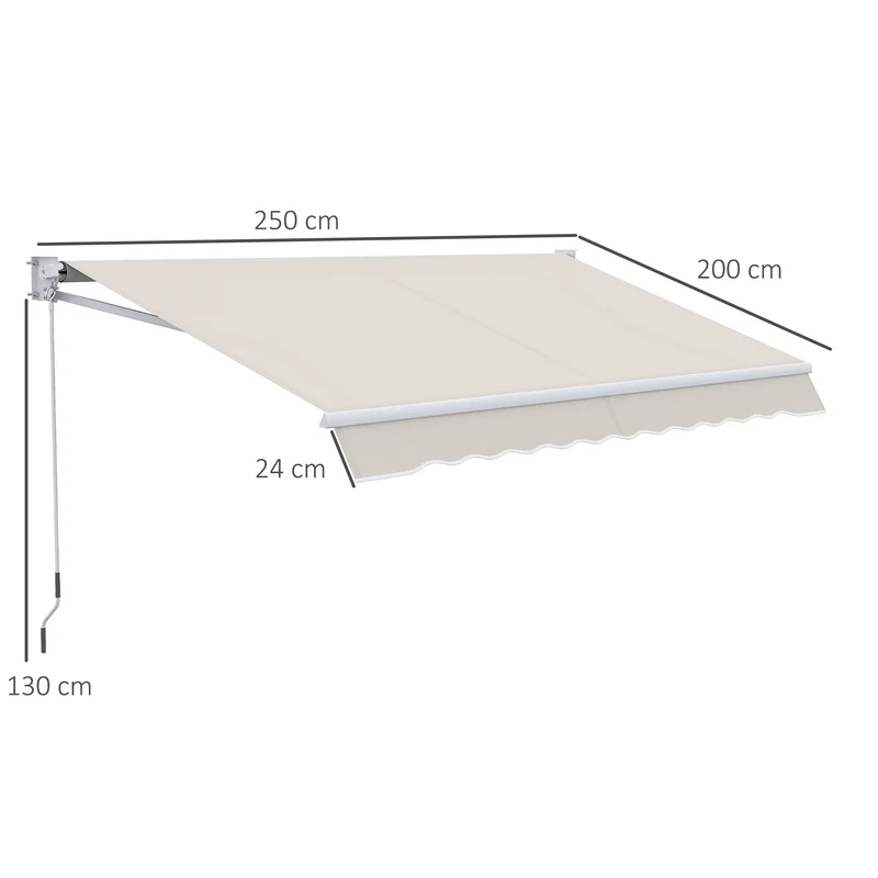 Outsunny Toldo Manual Retráctil 200x250 cm Toldo para Balcón con Manivela de Metal Impermeable y Anti-UV Toldo Enrollable de Exterior para Jardín Terraza Ventanas Crema