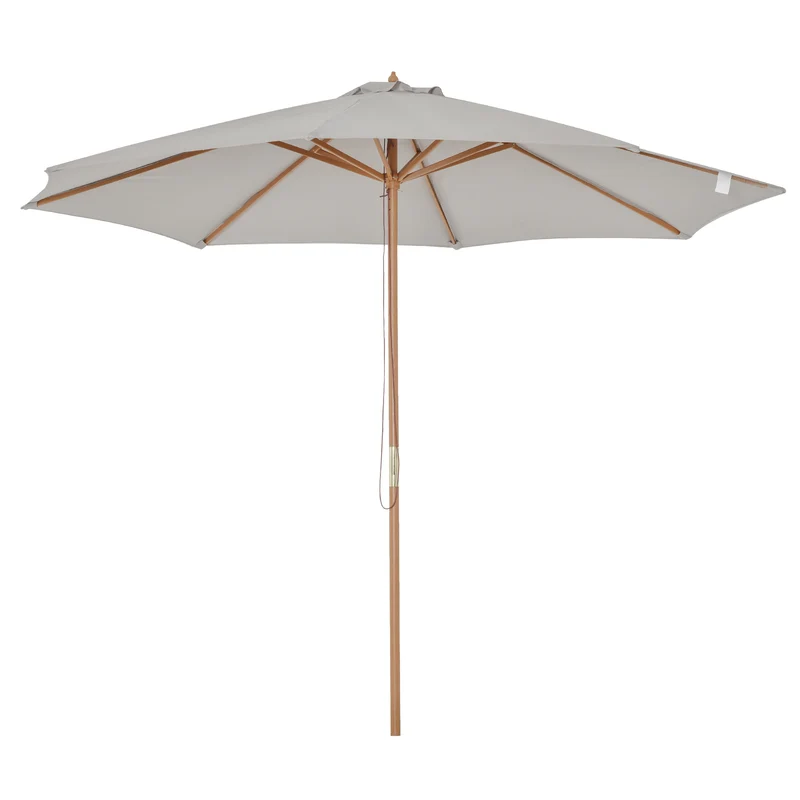 Outsunny Sombrilla Terraza Exterior Ø300 cm Sombrilla de Jardín con Sistema de Polea Techo Ventilado y Poste Desmontable de Madera Parasol para Patio Terraza Gris