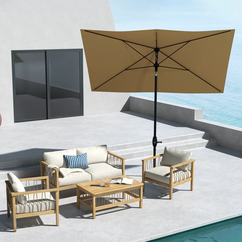 Outsunny Sombrilla de Terraza Exterior 3x2 m Parasol de Terraza Exterior con Ángulo Ajustable Mástil de Aluminio y Protección UV 50+ Sombrilla para Jardín Patio Café