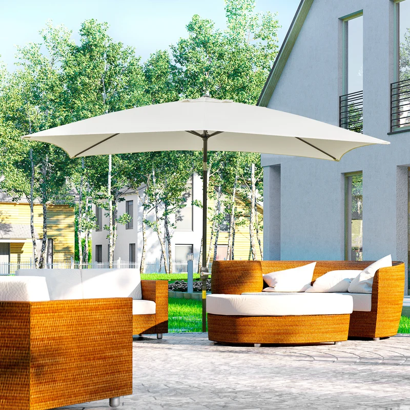 Outsunny Sombrilla de Aluminio 200x300x240 cm Parasol Rectangular de Jardín Inclinable con Manivela y Poste Desmontable para Terraza Piscina Patio Exterior Crema