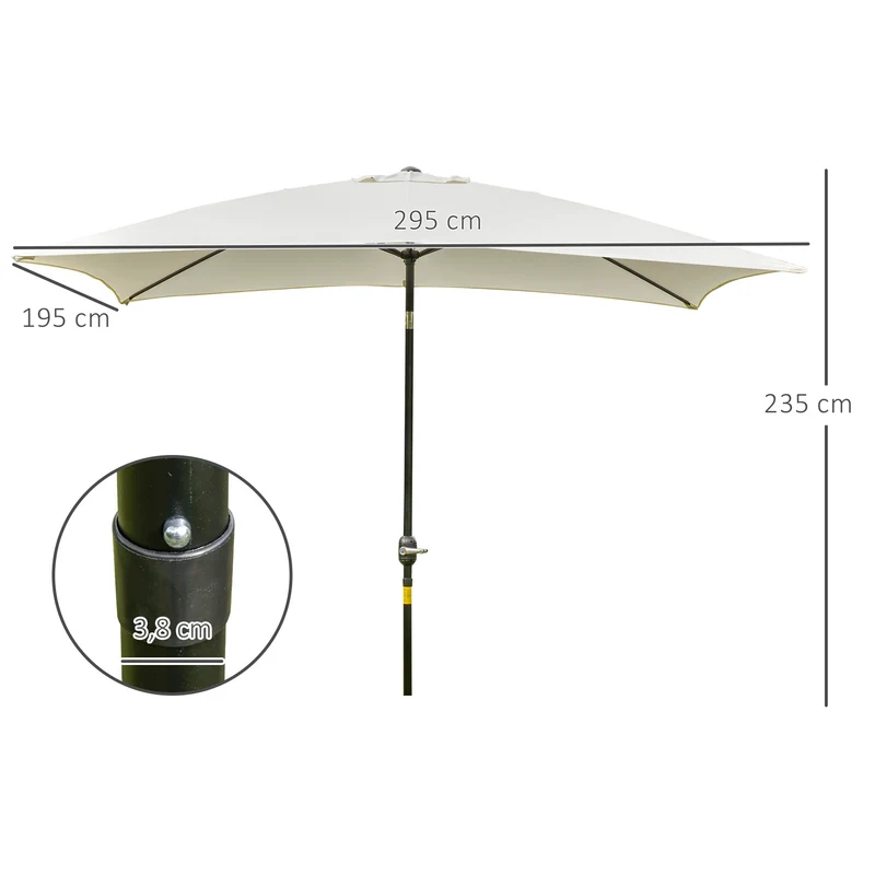 Outsunny Sombrilla de Aluminio 200x300x240 cm Parasol Rectangular de Jardín Inclinable con Manivela y Poste Desmontable para Terraza Piscina Patio Exterior Crema