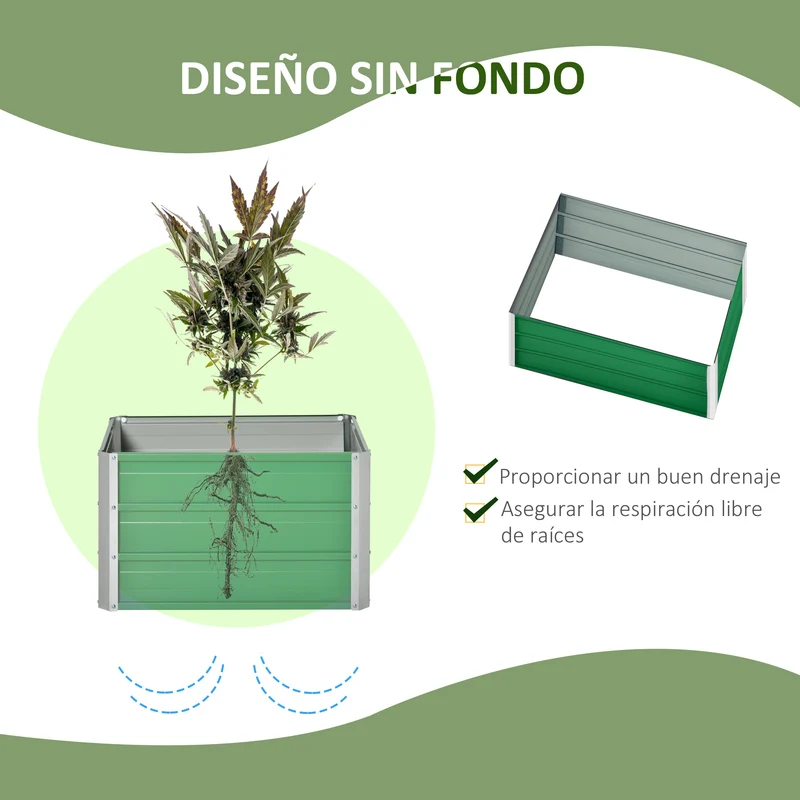 Outsunny Arriate Alto de Jardín de Acero Incluye Guantes Huerto Urbano Jardinera Macetero Rectangular para Cultivos Plantas Flores para Exterior Terraza Balcón 66x47x40 cm Verde
