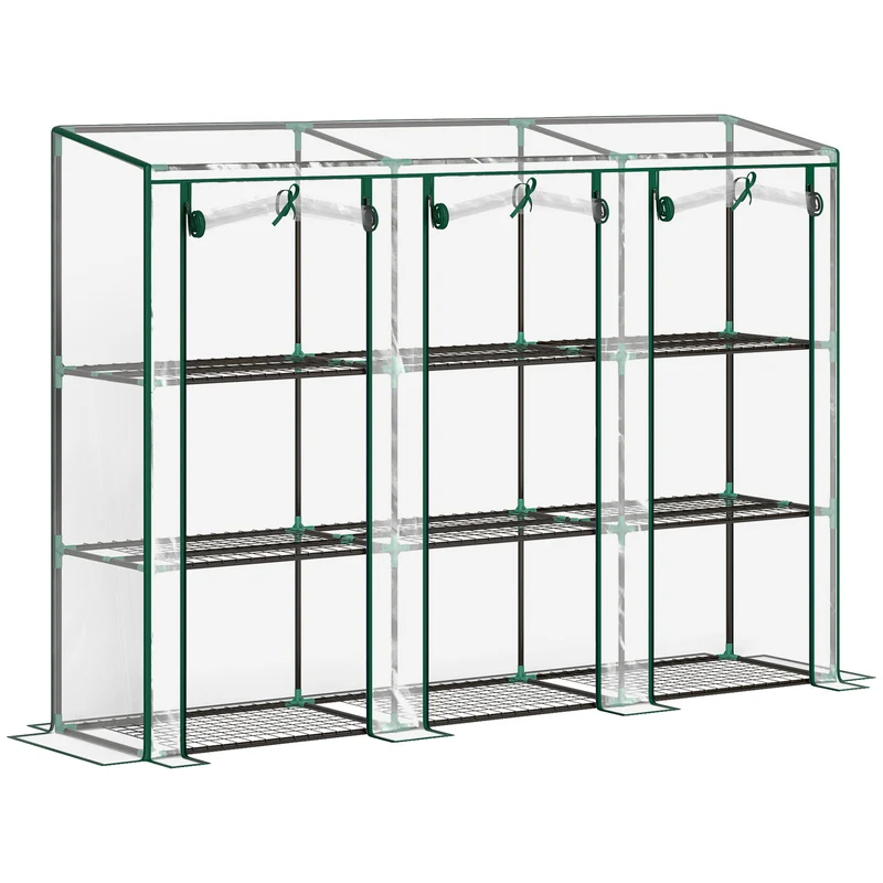 Outsunny Invernadero Pequeño Invernadero de Exterior con Estantes de 3 Niveles Puertas con Cremallera y Marco de Acero Invernadero para Cultivar Plantas Flores 215x46x151 cm Transparente