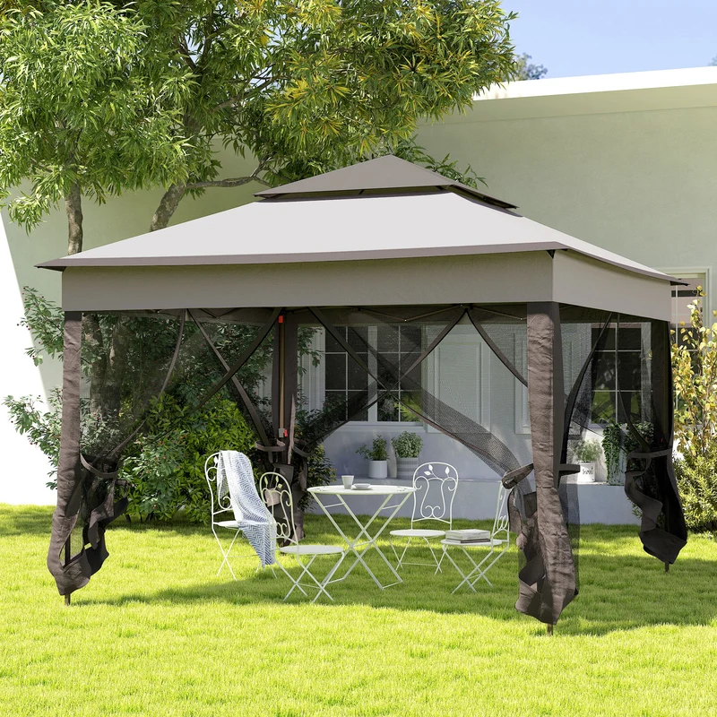 Outsunny Carpa Plegable Gazebo 3,3x3,3 m Cenador Plegable con 4 Paredes Laterales de Malla Anti-UV y Bolsa de Transporte para Camping Fiestas Gris