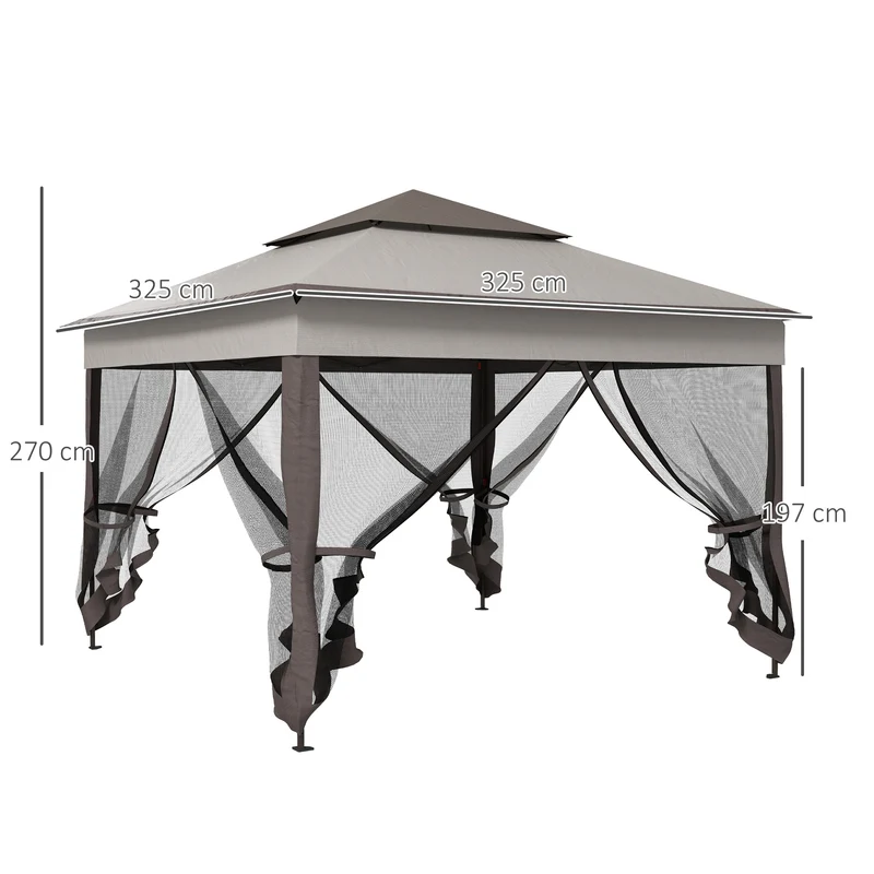 Outsunny Carpa Plegable Gazebo 3,3x3,3 m Cenador Plegable con 4 Paredes Laterales de Malla Anti-UV y Bolsa de Transporte para Camping Fiestas Gris