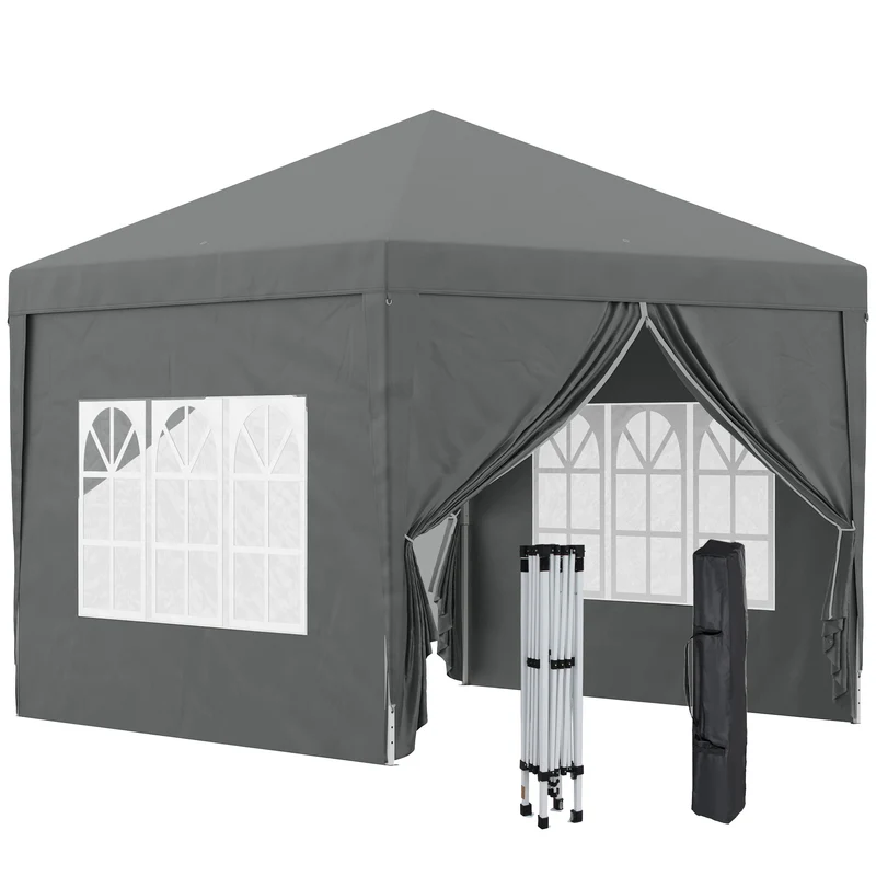 Outsunny Carpa Plegable Pop-up Gazebo 3x3 m Cenador Plegable con 4 Paredes Laterales Anti-UV y Bolsa de Transporte para Camping Fiestas Gris