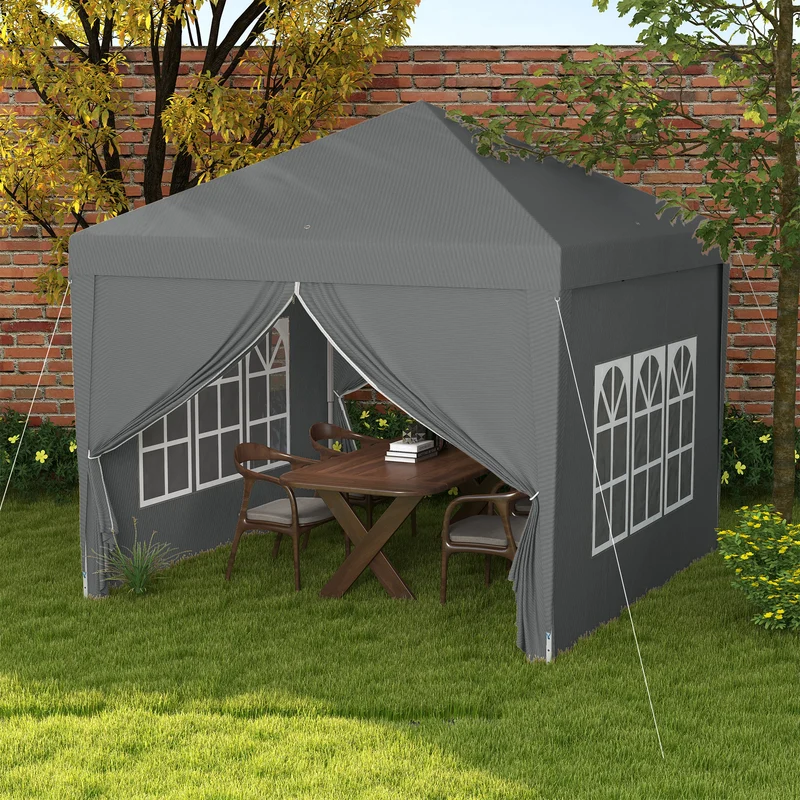 Outsunny Carpa Plegable Pop-up Gazebo 3x3 m Cenador Plegable con 4 Paredes Laterales Anti-UV y Bolsa de Transporte para Camping Fiestas Gris