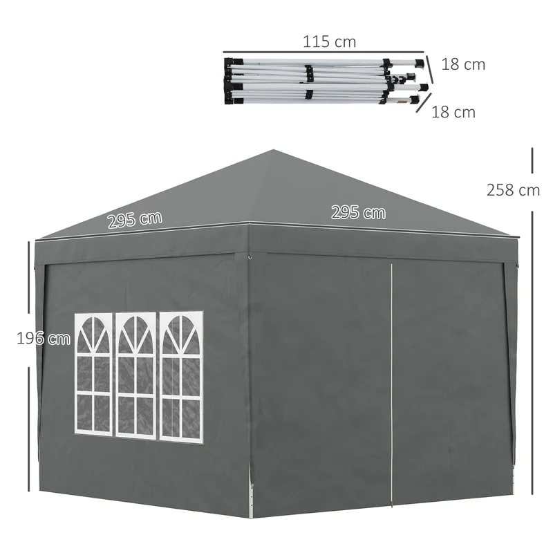 Outsunny Carpa Plegable Pop-up Gazebo 3x3 m Cenador Plegable con 4 Paredes Laterales Anti-UV y Bolsa de Transporte para Camping Fiestas Gris