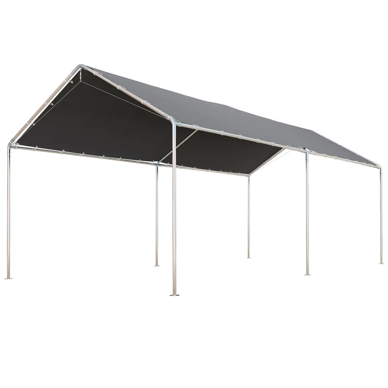 Outsunny Cochera Exterior 3x6 m Carpa Garaje para Coche Impermeable con Toldo de Tela PE y Marco de Acero Galvanizado Pabellón Gazebo para Jardín Patio Gris