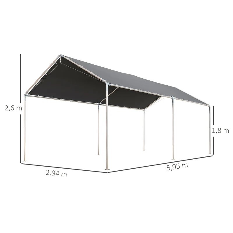 Outsunny Cochera Exterior 3x6 m Carpa Garaje para Coche Impermeable con Toldo de Tela PE y Marco de Acero Galvanizado Pabellón Gazebo para Jardín Patio Gris