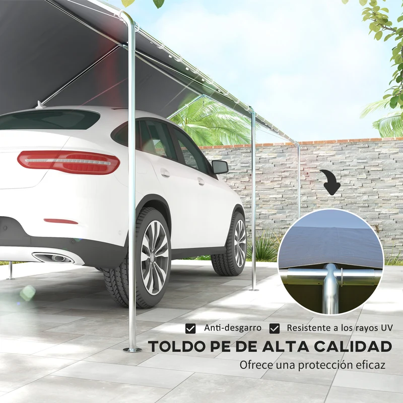 Outsunny Cochera Exterior 3x6 m Carpa Garaje para Coche Impermeable con Toldo de Tela PE y Marco de Acero Galvanizado Pabellón Gazebo para Jardín Patio Gris