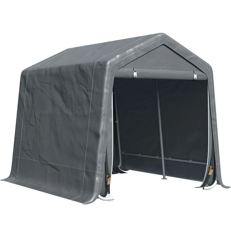 Outsunny Carpa de Jardín Exterior para Herramientas Bicicletas 2,8x2,4x2,4 m Cobertizo Exterior con 2 Puertas con Cremallera Impermeable Anti-UV Carpa para Jardín Gris