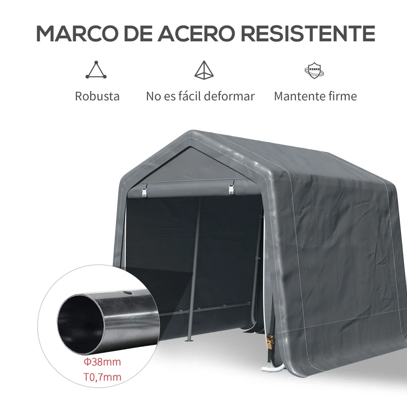 Outsunny Carpa de Jardín Exterior para Herramientas Bicicletas 2,8x2,4x2,4 m Cobertizo Exterior con 2 Puertas con Cremallera Impermeable Anti-UV Carpa para Jardín Gris