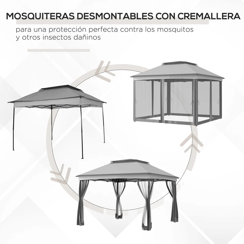 Outsunny Carpa Plegable Gazebo 3,3x3,3 m Cenador Plegable con 4 Paredes Laterales de Malla Anti-UV y Bolsa de Transporte para Camping Fiestas Gris Claro