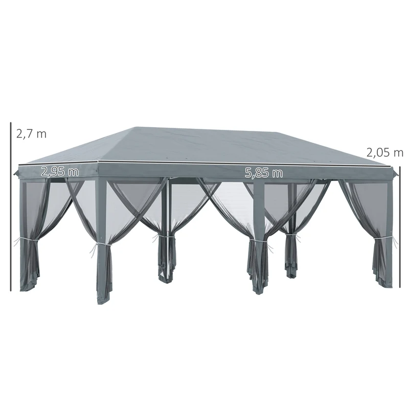 Outsunny Carpa Plegable Pop-Up Gazebo 6x3 m Cenador Plegable con 6 Paredes Laterales de Malla Anti-UV y Bolsa de Transporte para Camping Fiestas Gris