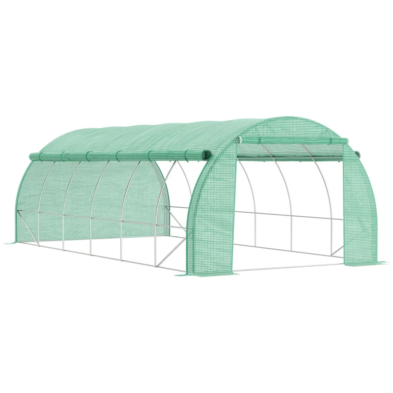 Outsunny Invernadero de Exterior 6x3x2 m Invernadero de Túnel con Puerta y 12 Ventanas de Malla Enrollables Invernadero de Huerto para Patio Jardín Verde