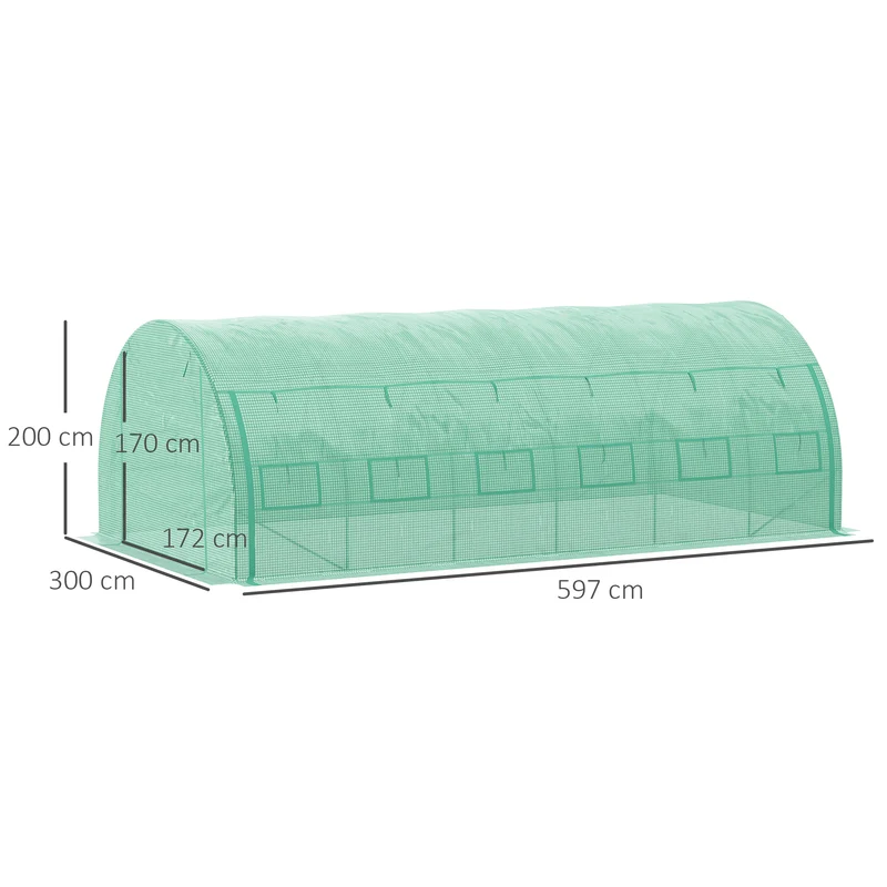 Outsunny Invernadero de Exterior 6x3x2 m Invernadero de Túnel con Puerta y 12 Ventanas de Malla Enrollables Invernadero de Huerto para Patio Jardín Verde