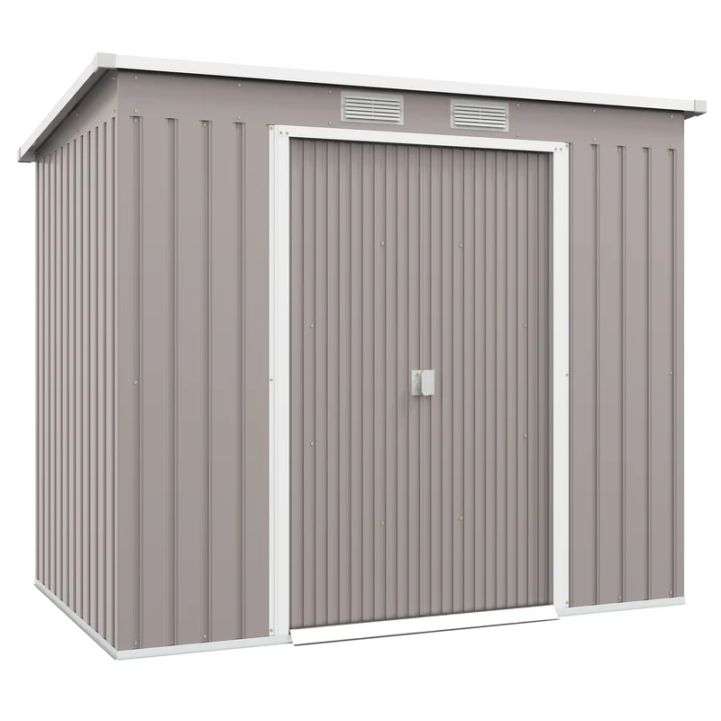Outsunny Caseta de Jardín Exterior 3,2 m² 213x130x172 cm Cobertizo de Jardín Exterior con Puerta Corredera Techo Inclinado Base Refuerzo (Suelo NO Incluido) y 2 Ventanas Gris Claro