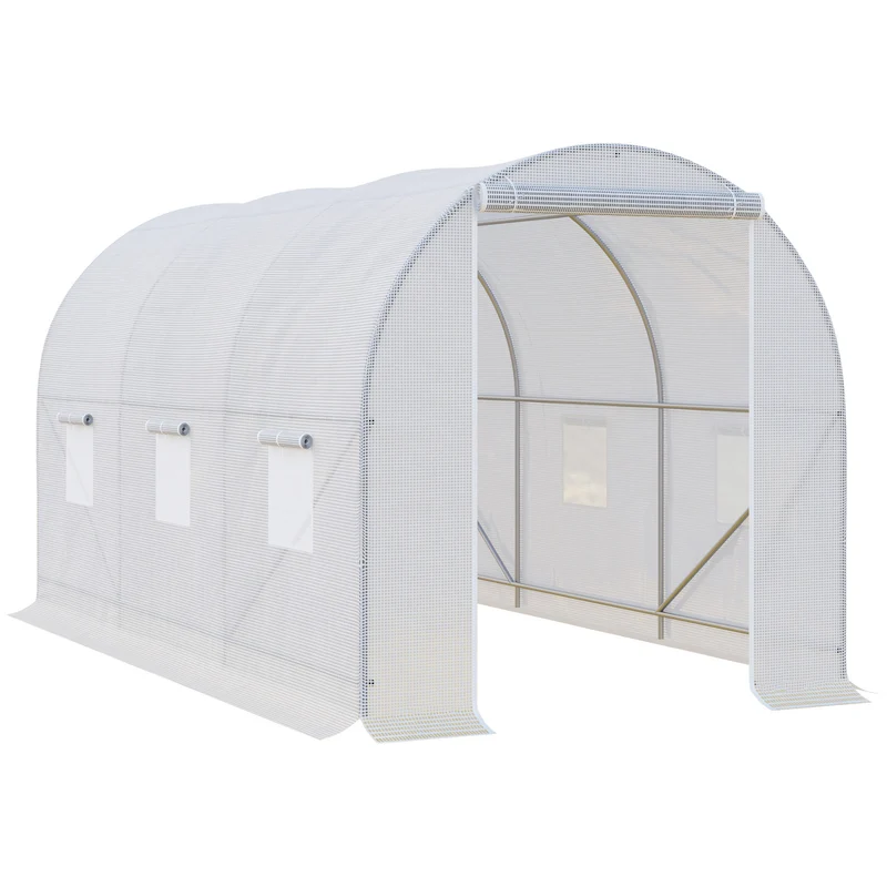 Outsunny Invernadero de Exterior 3,5x2x2 m Invernadero de Túnel con 6 Ventanas de Malla y Puerta Enrollable con Cremallera Invernadero de Huerto Anti-UV para Patio Jardín Blanco
