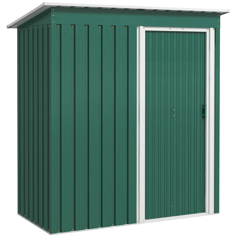 Outsunny Caseta de Jardín Exterior 1,16 m² 163x89x182 cm Cobertizo de Jardín Exterior Metálico con Puerta Corredera y Techo Inclinado Armario para Jardín Terraza Patio Verde