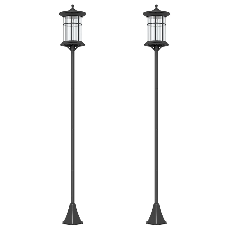Outsunny 2 Farolas Solares Exterior Luces Solares Exterior con Panel Solar Encendido Automático y Marco de Acero Inoxidable Impermeable IP44 para Terraza Patio 23,5x23,5x184 cm Negro