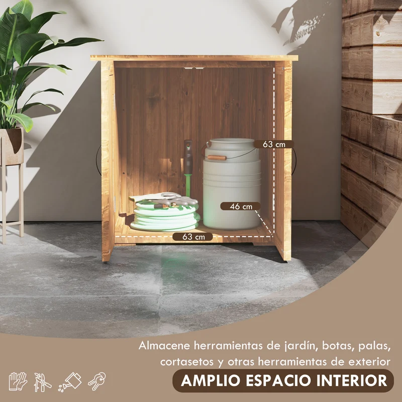 Outsunny Armario de Exterior de Madera Caseta de Jardín Exterior con 2 Puertas Magnéticas Anti-UV Impermeable Cobertizo de Jardín para Almacenamiento de Herramientas 77x55x72 cm Marrón
