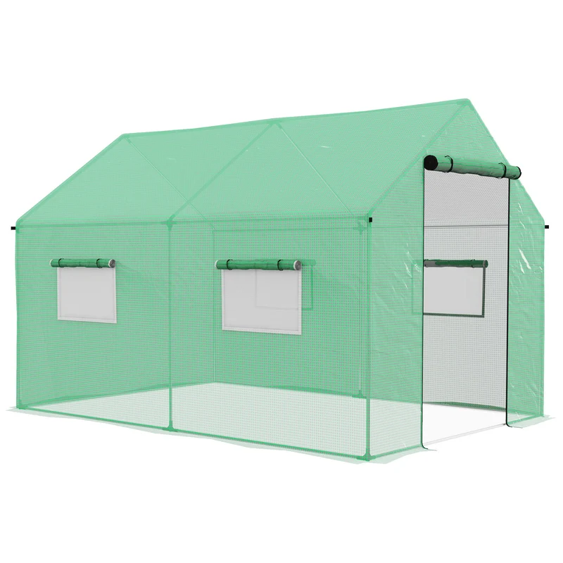 Outsunny Invernadero de Exterior 2x3x2 m Invernadero de Túnel con 4 Ventanas de Malla y Puerta con Cremallera Invernadero de Huerto Anti-UV para Patio Jardín Terraza Verde