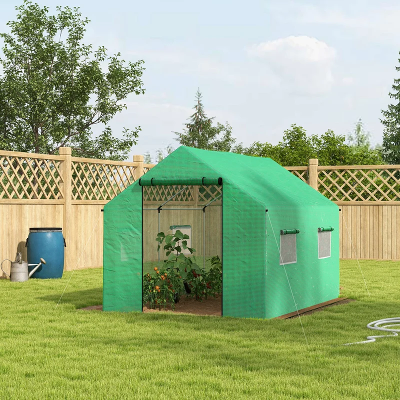 Outsunny Invernadero de Exterior 2x3x2 m Invernadero de Túnel con 4 Ventanas de Malla y Puerta con Cremallera Invernadero de Huerto Anti-UV para Patio Jardín Terraza Verde