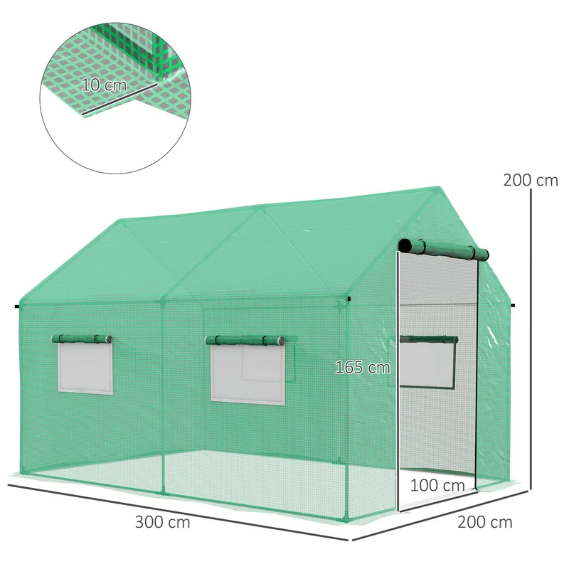 Outsunny Invernadero de Exterior 2x3x2 m Invernadero de Túnel con 4 Ventanas de Malla y Puerta con Cremallera Invernadero de Huerto Anti-UV para Patio Jardín Terraza Verde